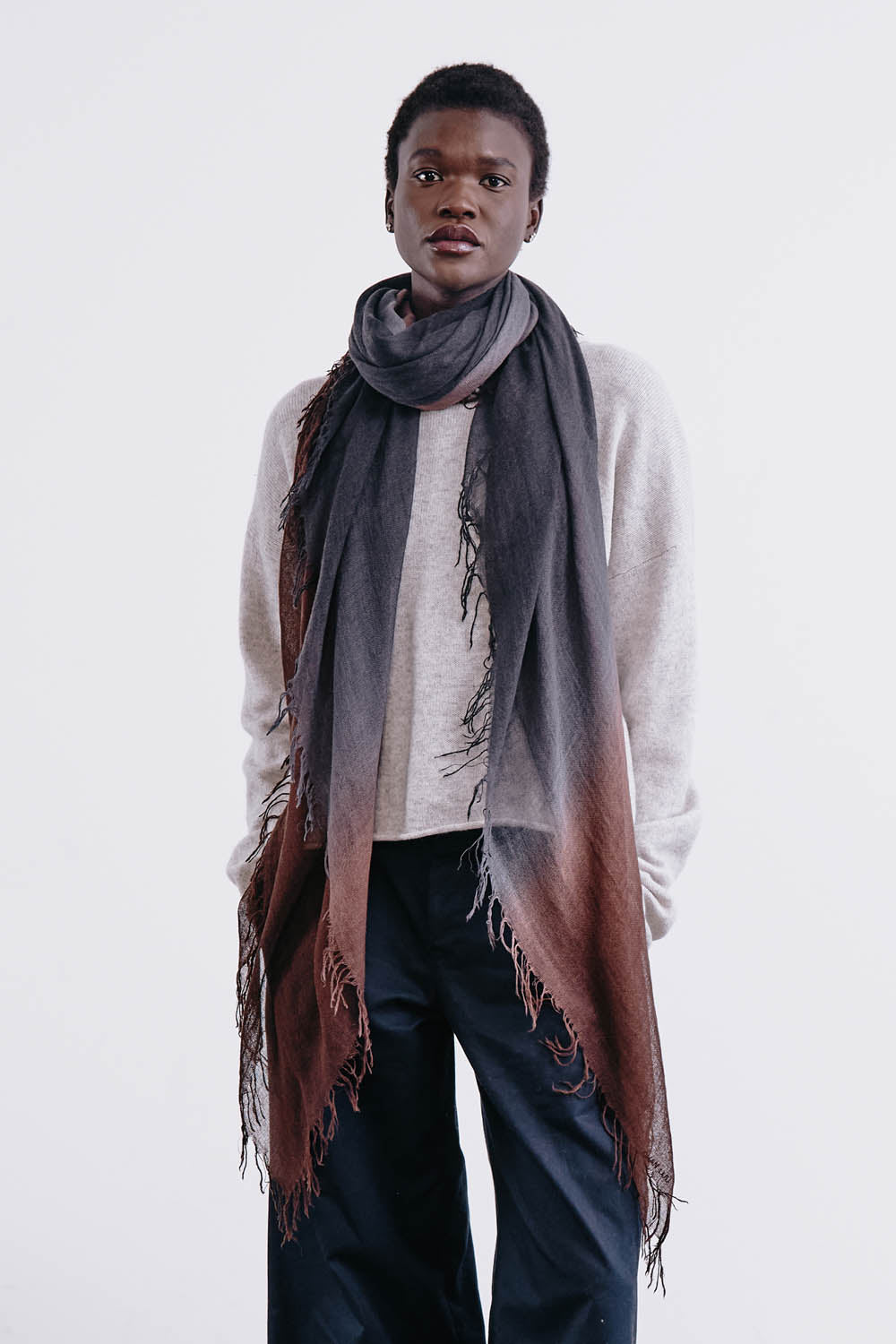 Cashmere and Silk Scarf Espresso Dip Dyed