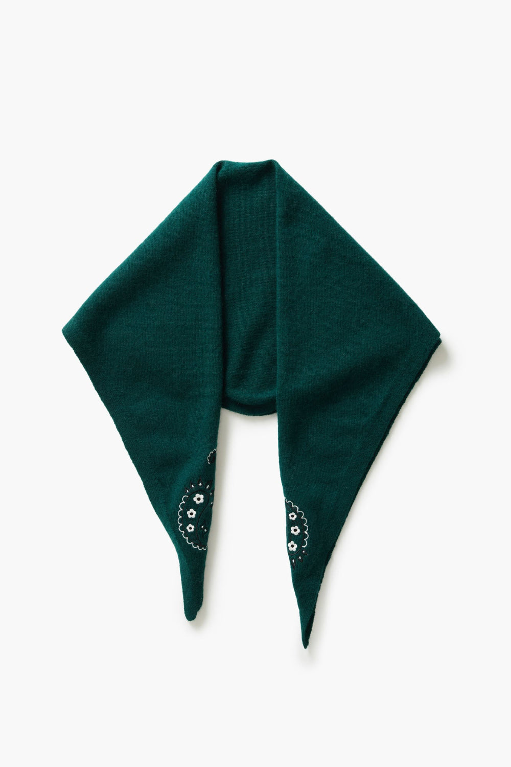 Wool Cashmere Embroidered Bandana Green