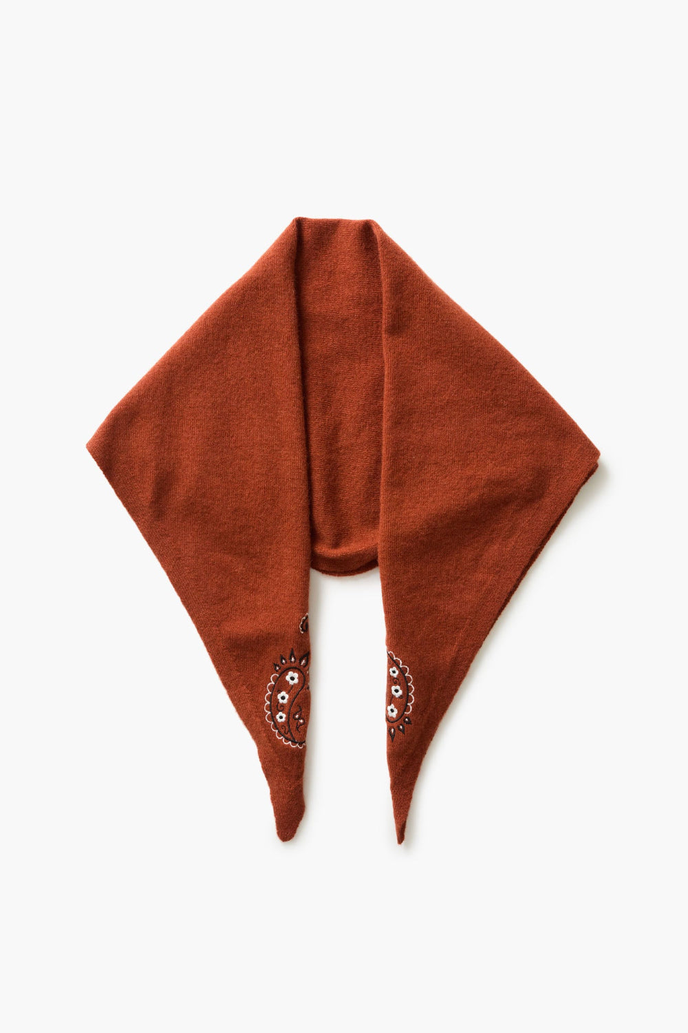 Wool Cashmere Embroidered Bandana Red Clay