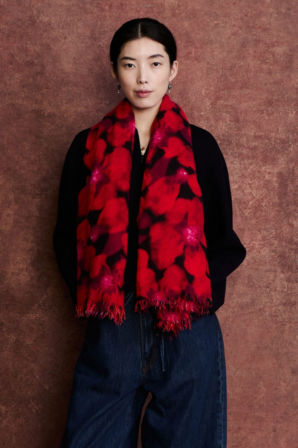 100% Cashmere Scarf Primrose Red Floral