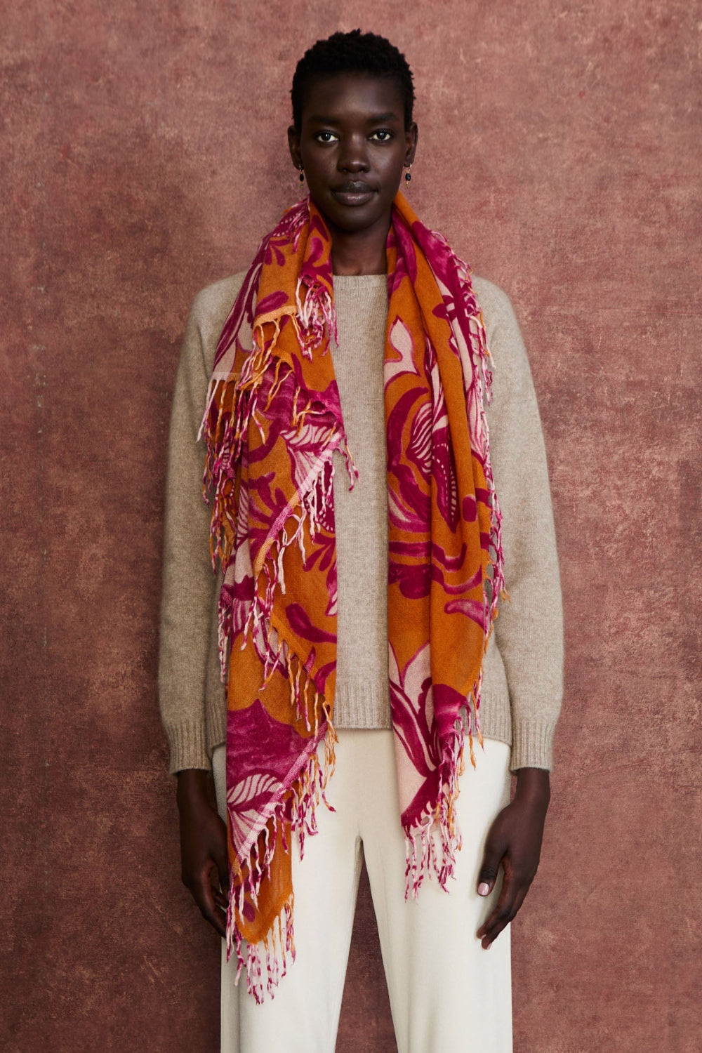 100% Cashmere Scarf Gold Floral