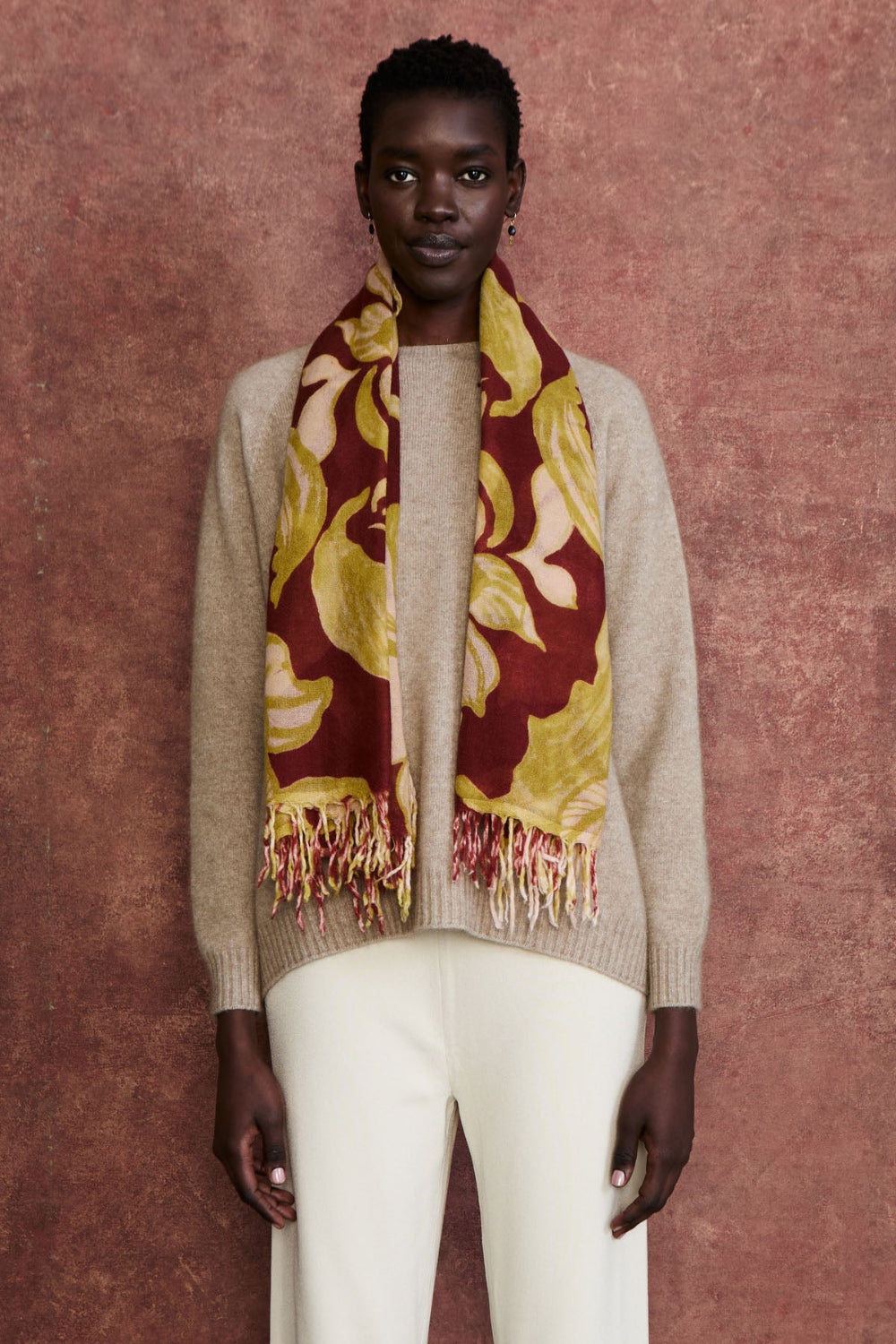 100% Cashmere Scarf Cabernet Floral