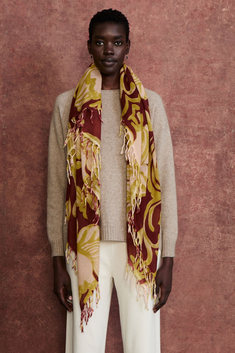 100% Cashmere Scarf Cabernet Floral