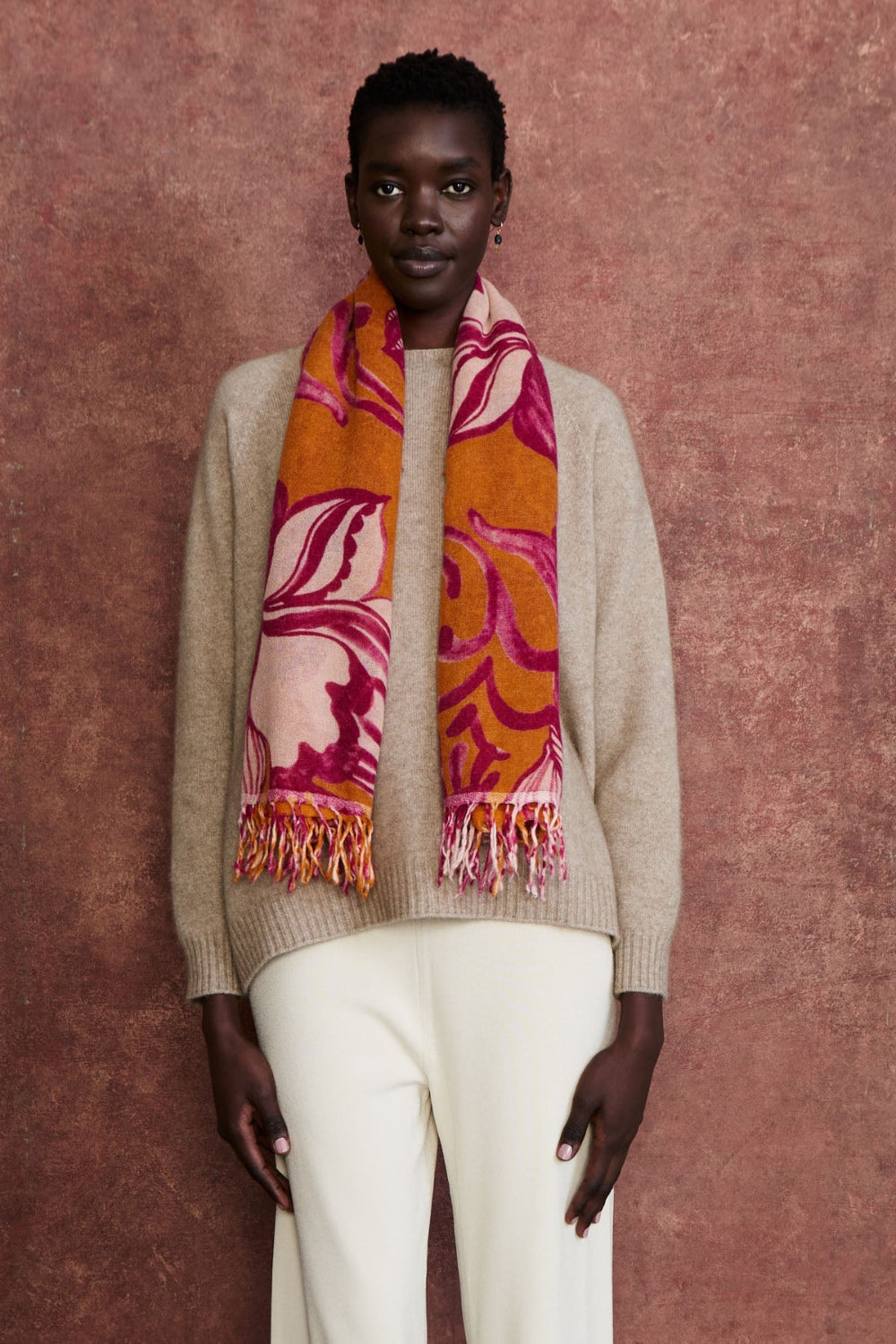 100% Cashmere Scarf Gold Floral