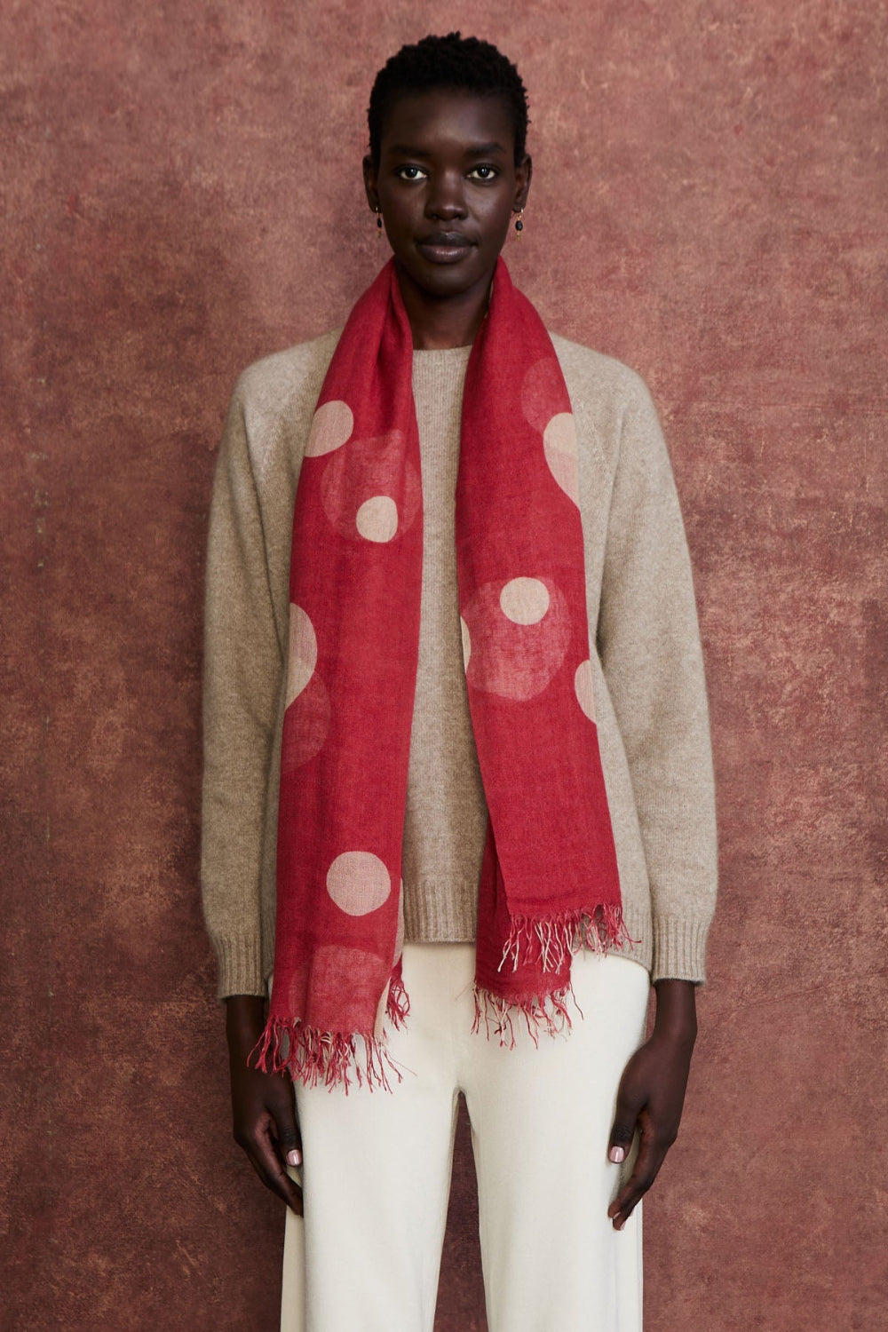 Cashmere and Silk Scarf Red Polka Dot