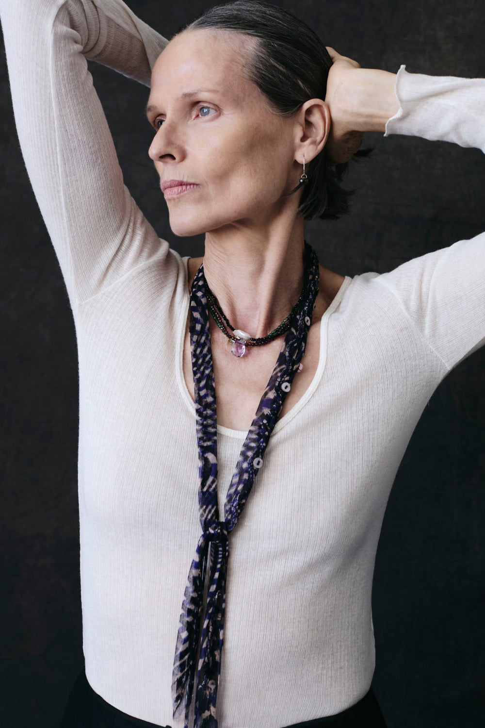 Fringe Skinny Scarf Blue Warped Plaid