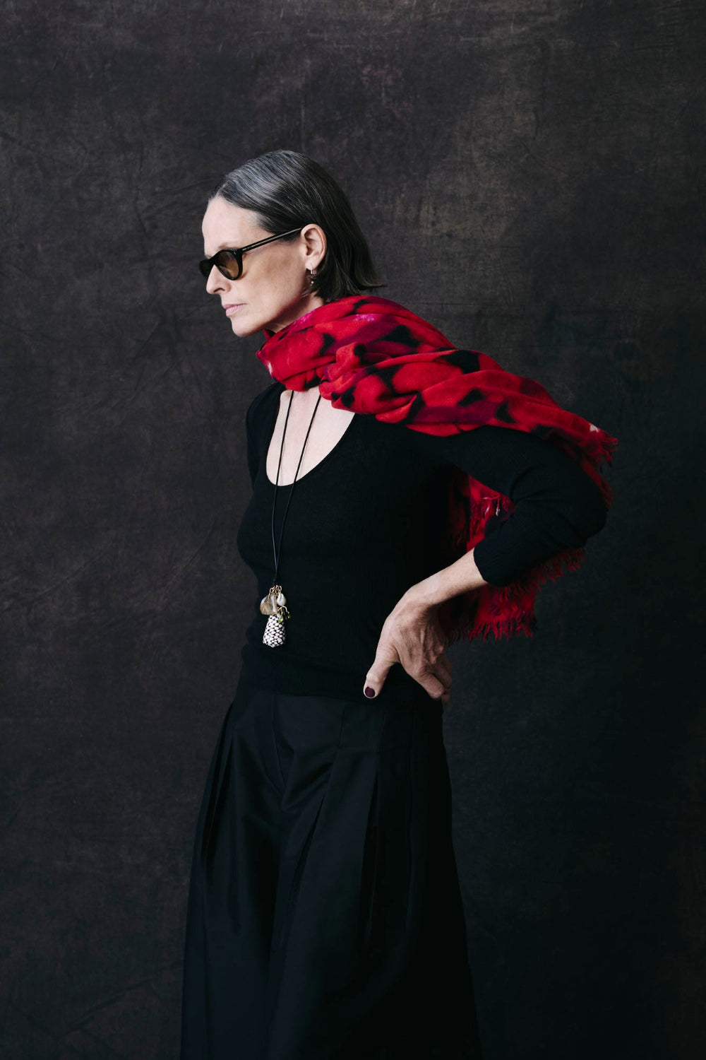 100% Cashmere Scarf Primrose Red Floral