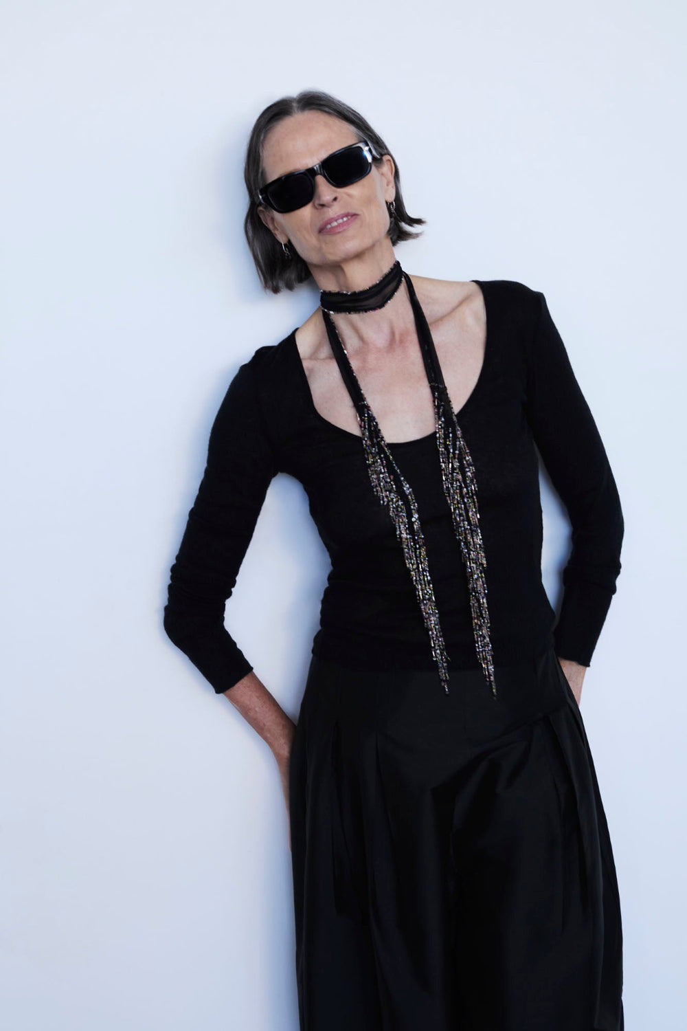 Beaded Skinny Scarf Black