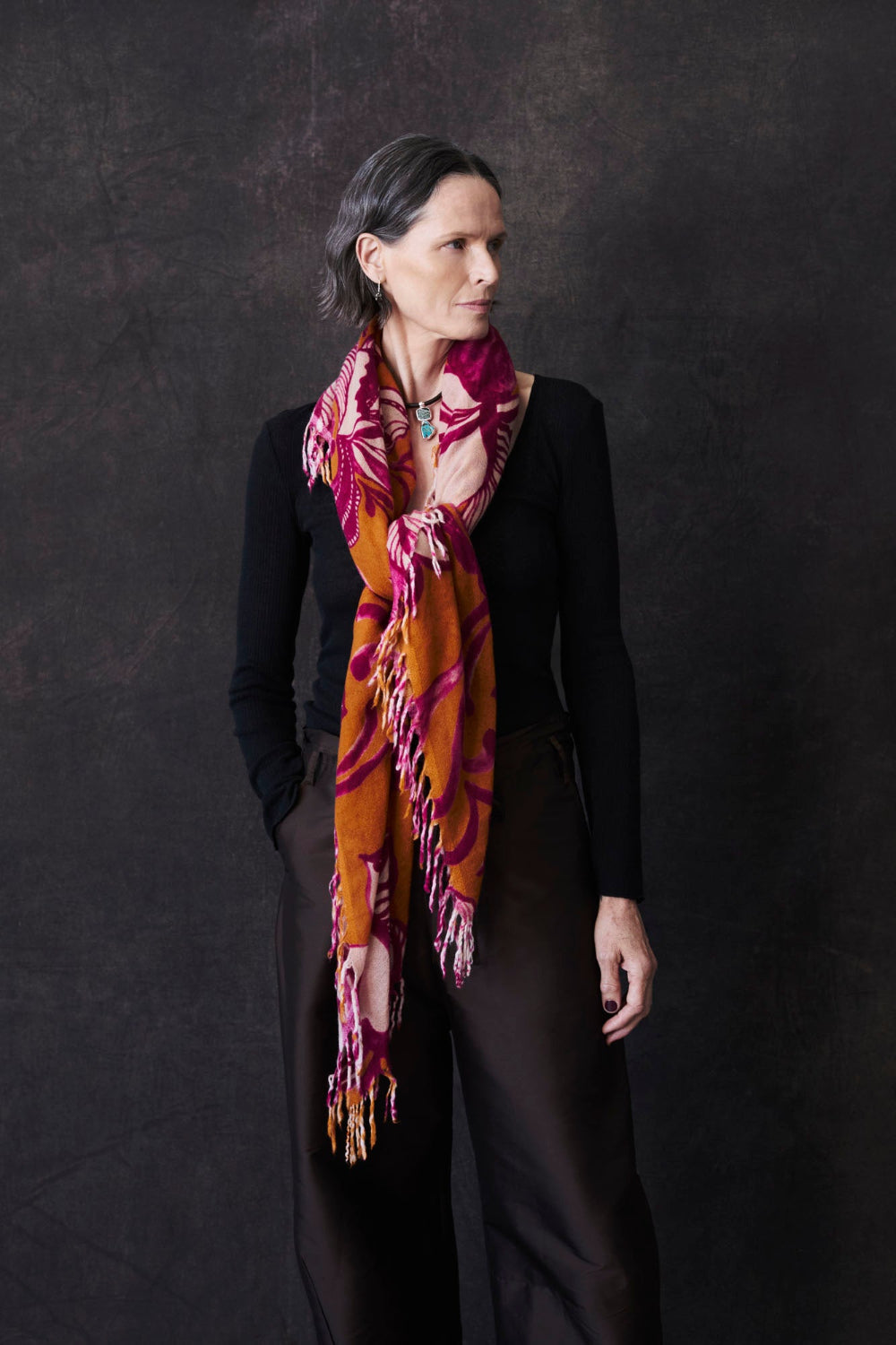 100% Cashmere Scarf Gold Floral