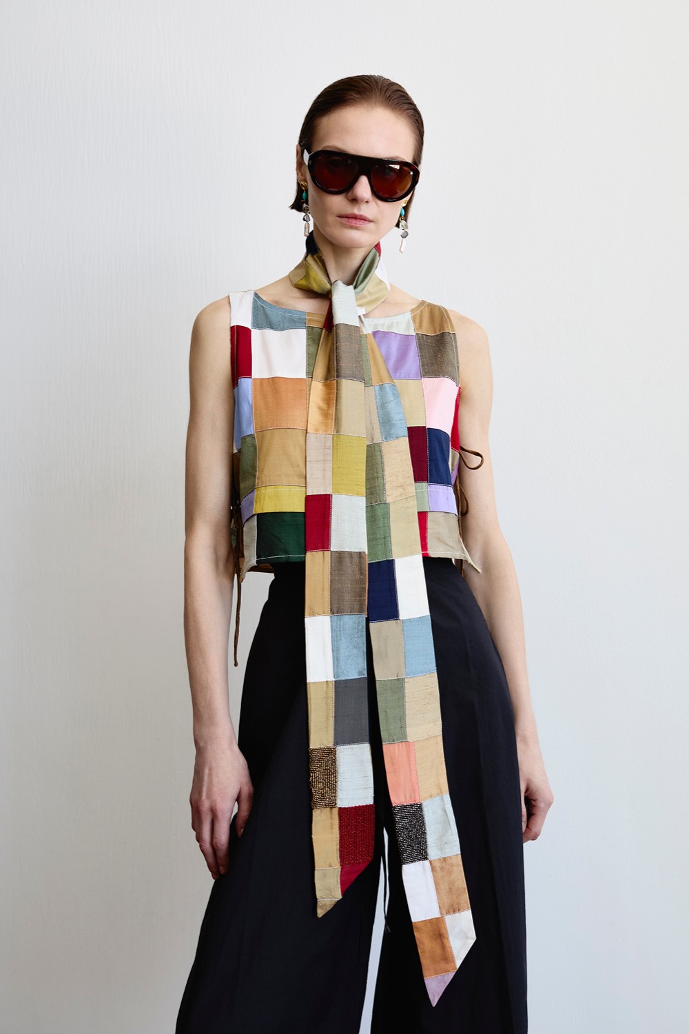 Exaggerated Silk Tie Scarf Patchwork