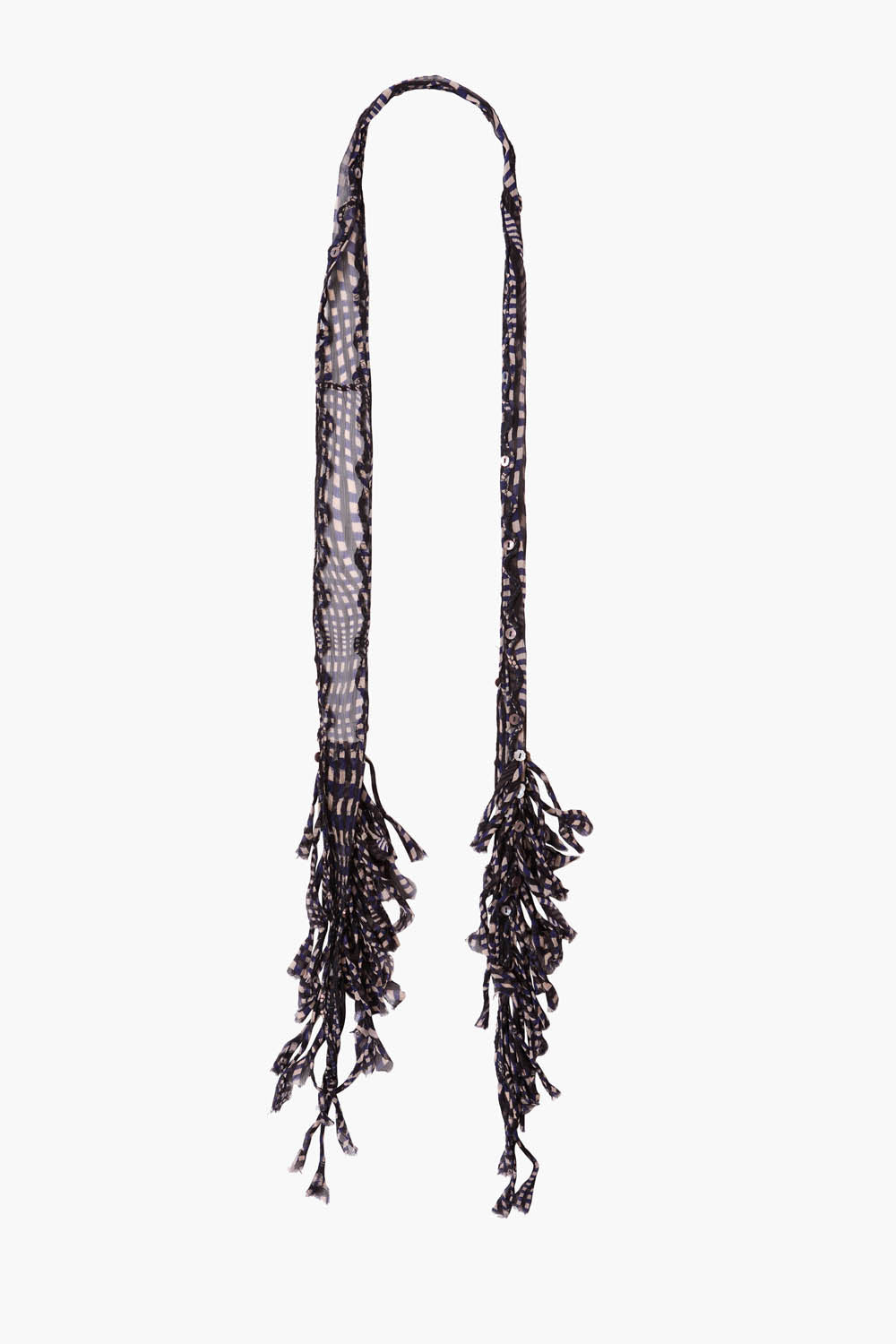 Fringe Skinny Scarf Blue Warped Plaid