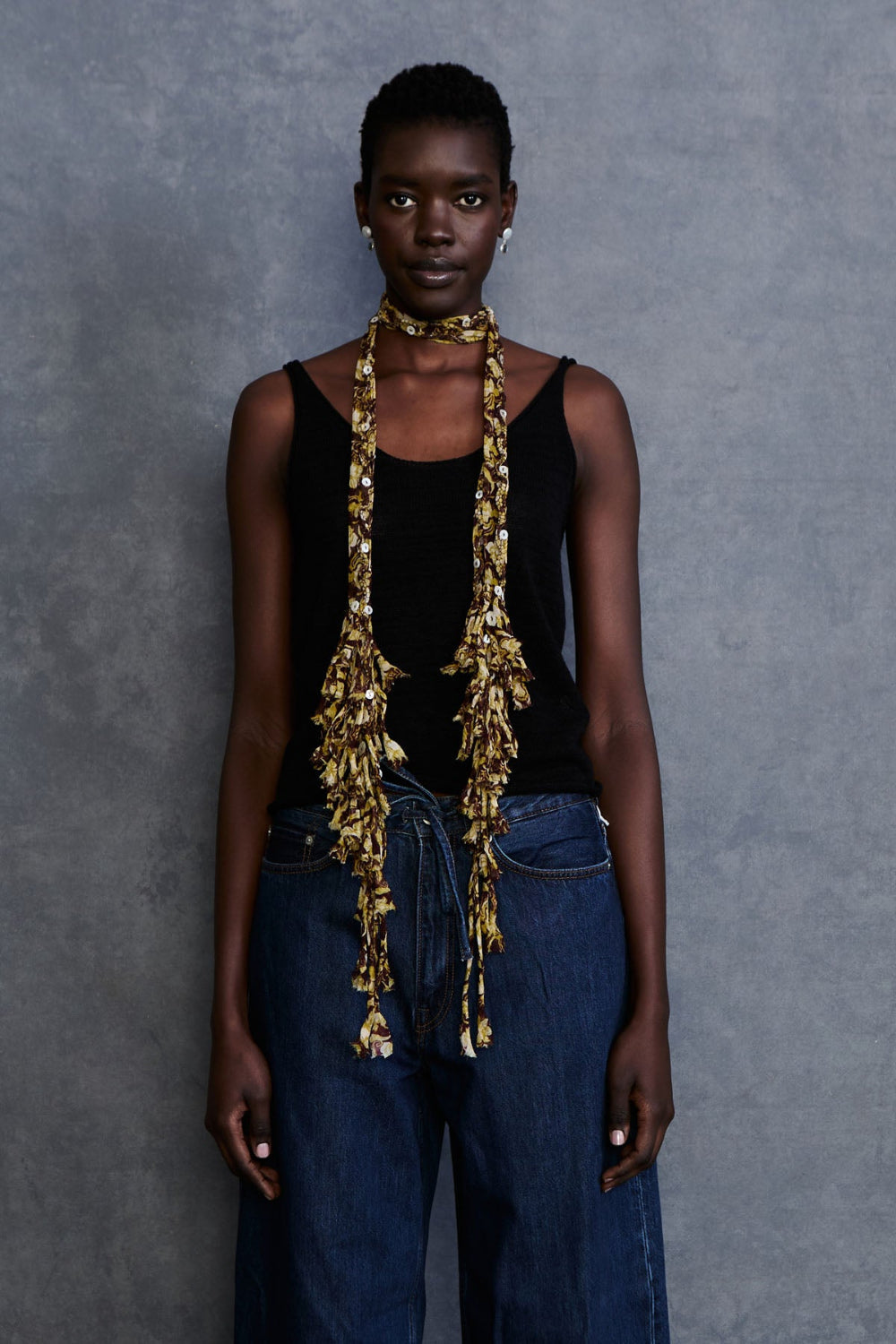 Fringe Skinny Scarf Cabernet Floral