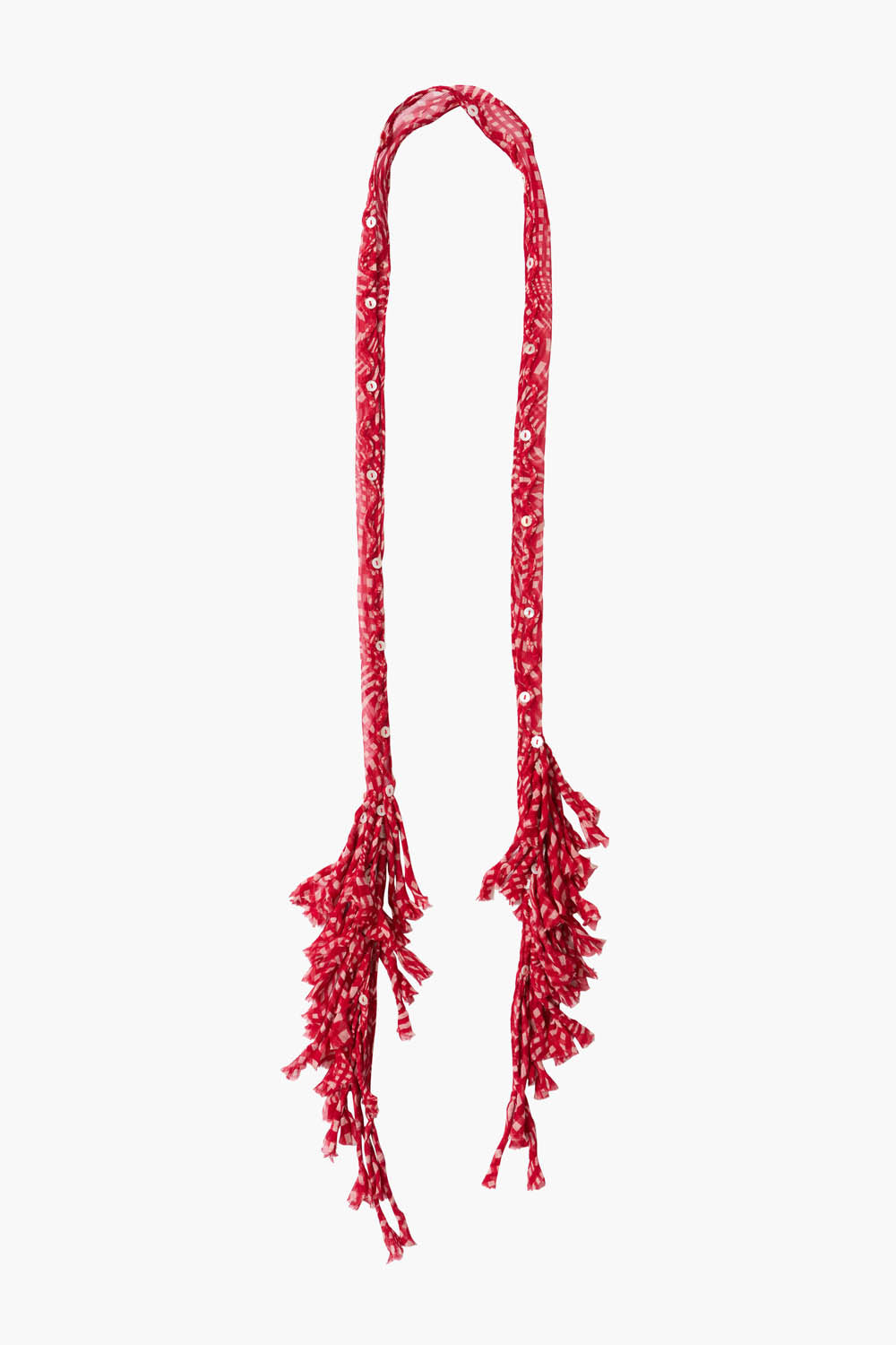 Fringe Skinny Scarf Red Warped Plaid