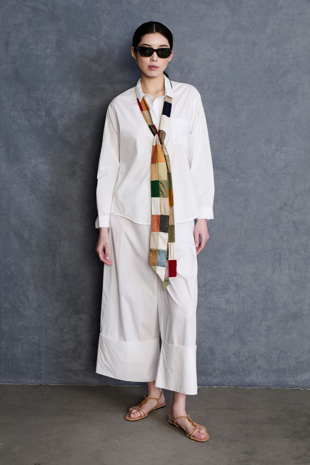 Exaggerated Silk Tie Scarf Patchwork